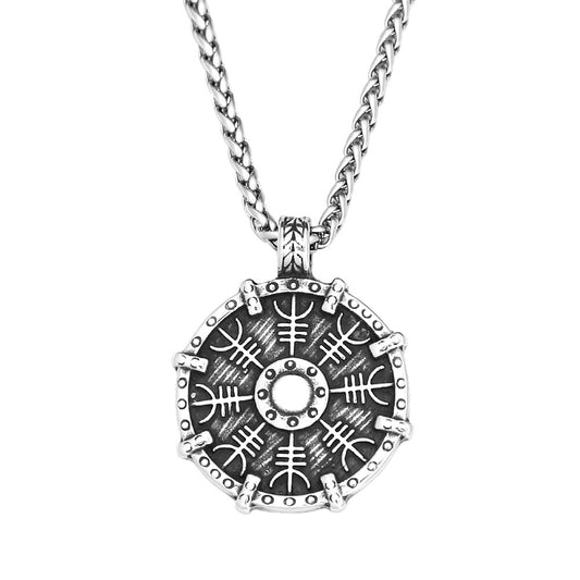 Titanium Steel Viking Compass Necklace for Men Jewelry