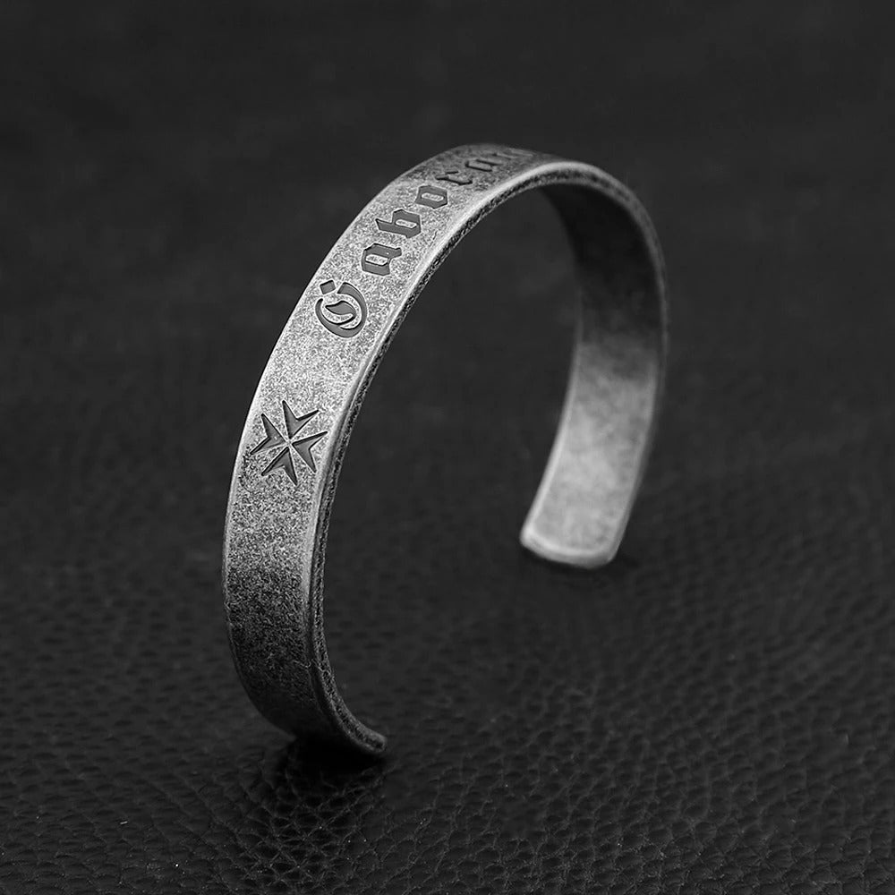 Planderful Stainless Steel Heart Meridian Open Bracelet Unisex Sanskrit Relief Viking Style