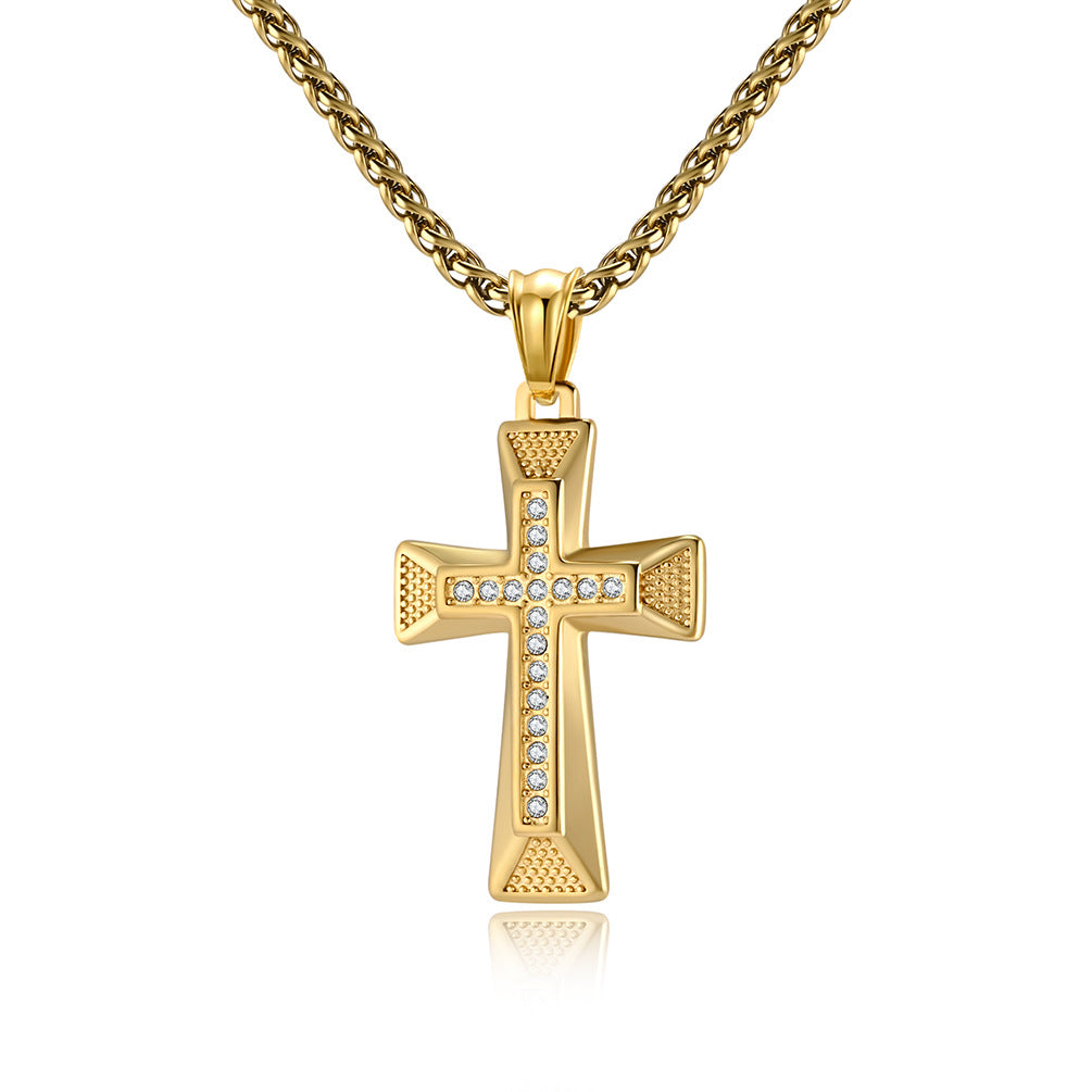 Cross-Border European And American Zircon Titanium Steel Cross Necklace