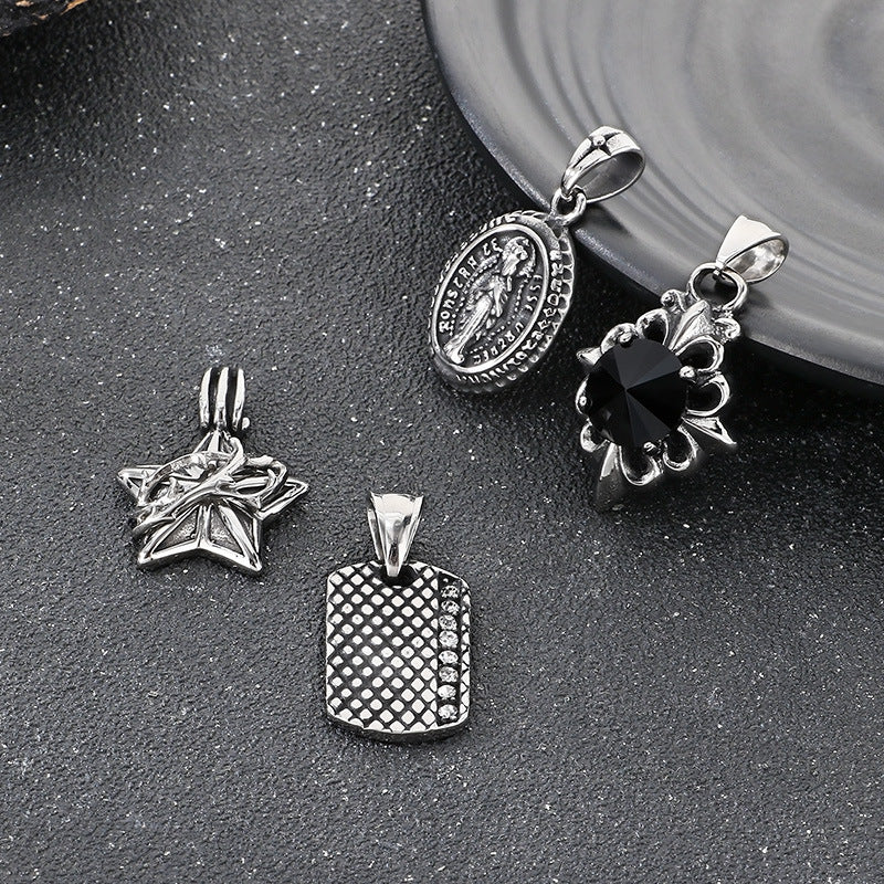 Planderful Vintage Cross Flower Mens Pendant Black Zircon