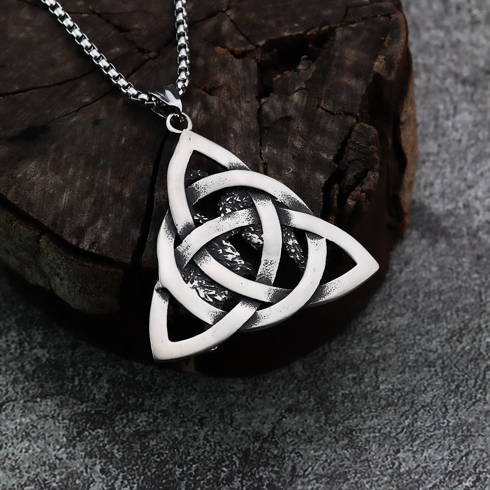 Planderful Norse Legacy Wolf Pendant Necklace With Celtic Irish Knot Titanium Steel For Men