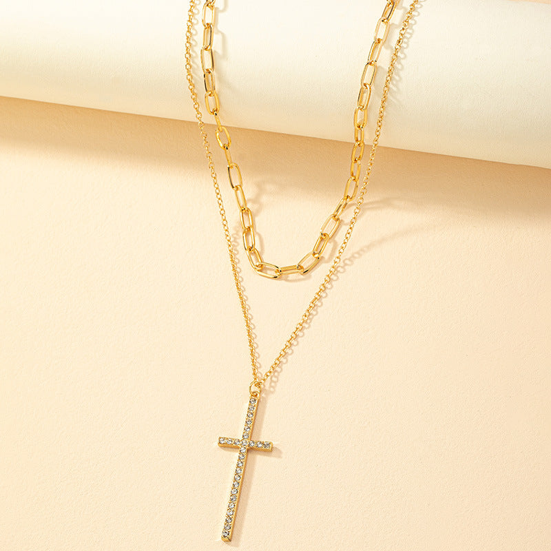 Cross Double Layered Stacked Collarbone Necklace - Vienna Verve by Planderful
