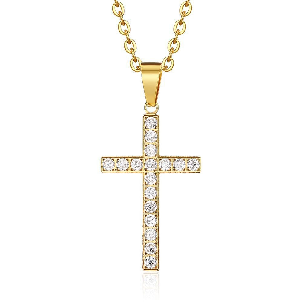 Planderful Titanium Steel Cross Necklace With Zircon Stones Unisex Luxury Jewelry