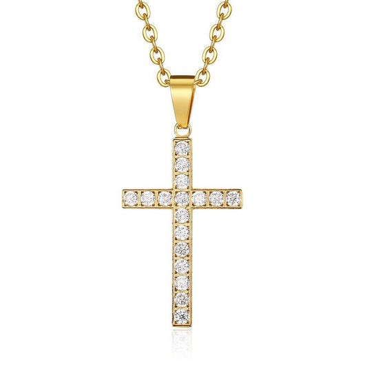 Planderful Titanium Steel Cross Necklace With Zircon Stones Unisex Luxury Jewelry