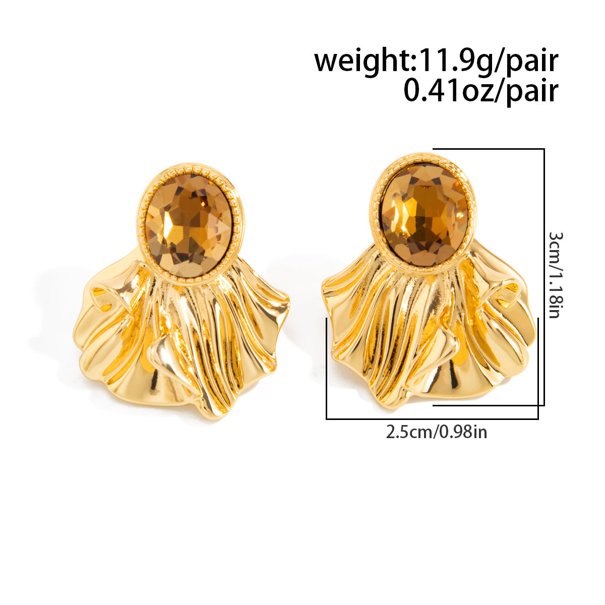 Planderful Vienna Verve Pleated Wave Petal Stud Earrings For Women Retro Gemstone Liquid Alloy Statement Jewelry