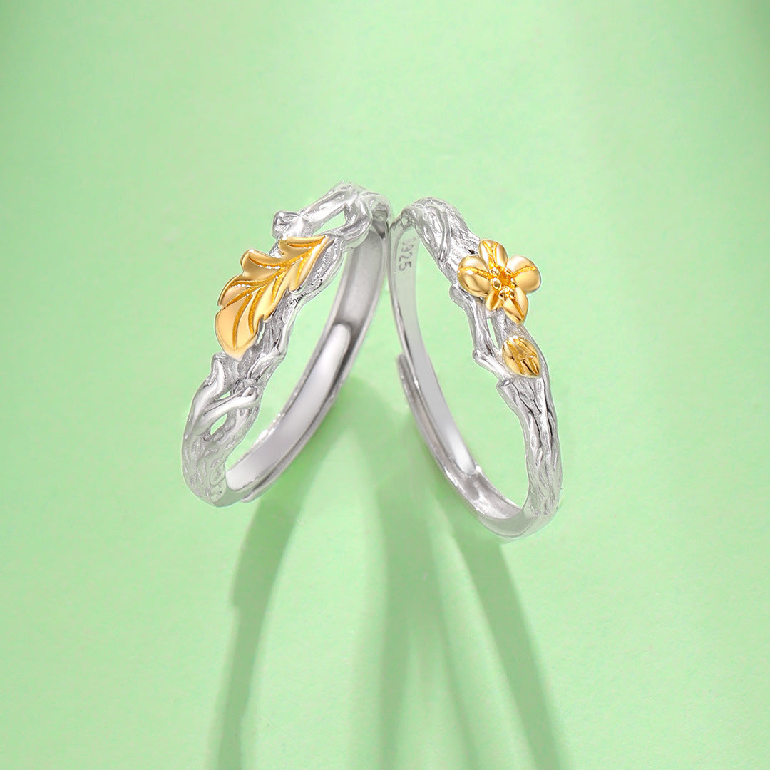 Planderful Oak and Kapok Couple Ring S925 Sterling Silver Mori Small Fresh Premium Ring Valentine's Day Gift