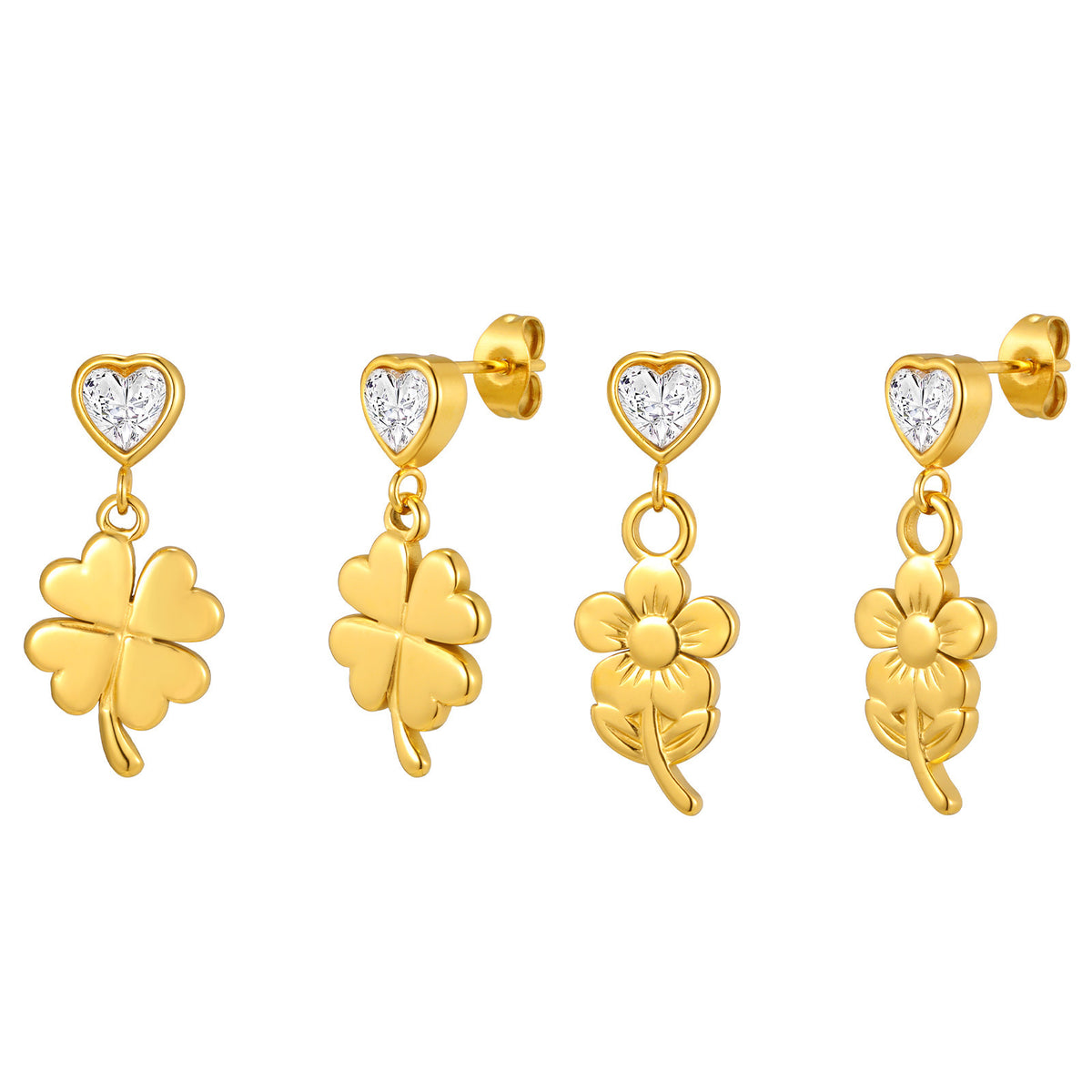 Stainless Steel Zircon Floral Heart Vintage Earrings