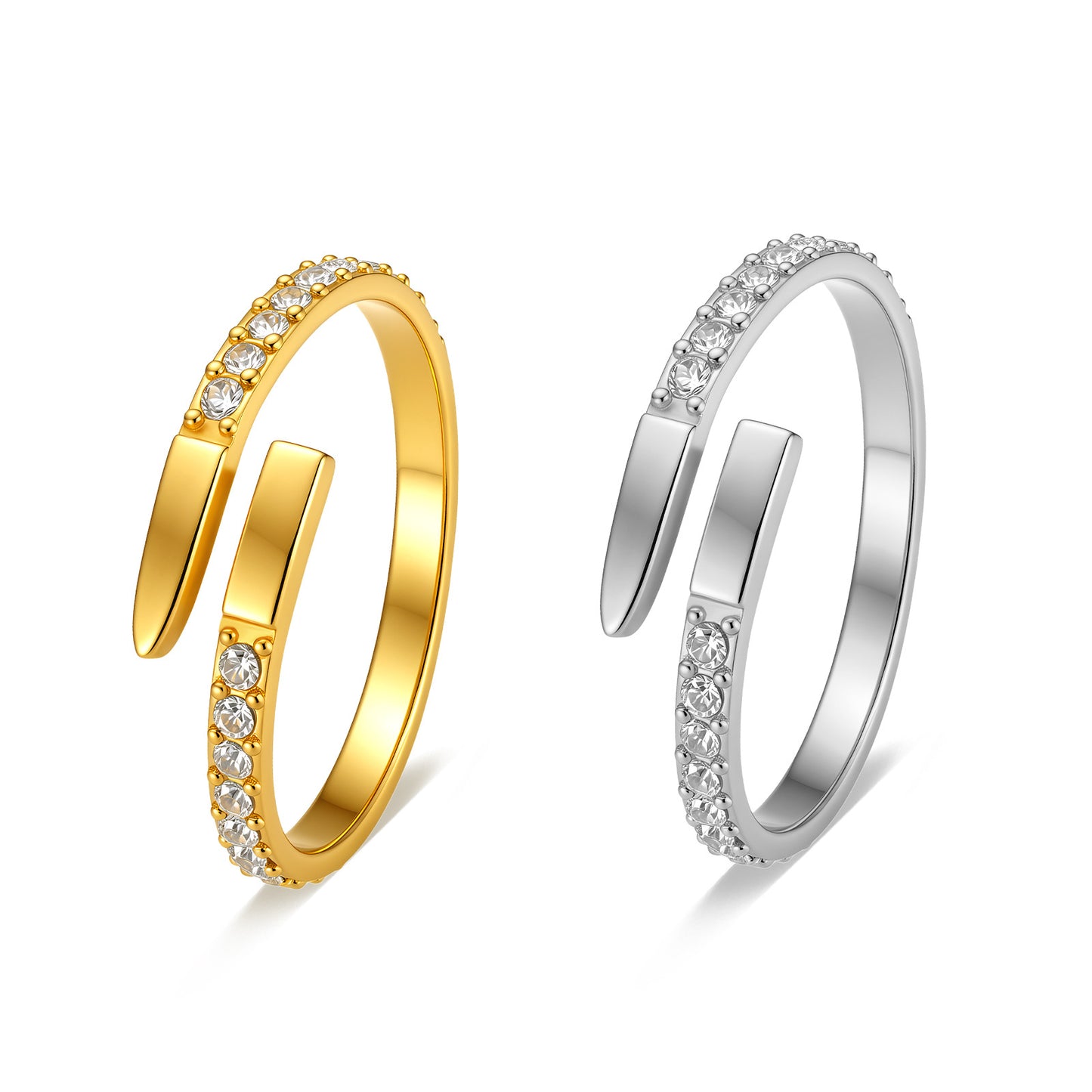 Planderful Zircon Stainless Steel Open Adjustable Ring For Women Unisex Luxury Jewelry