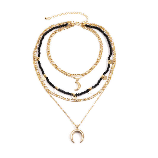 Moon Pendant Necklace Beaded Multi Layer Design By Planderful Vienna Verve For Women Bold Statement Jewelry
