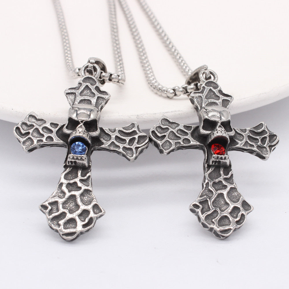 Skull Pendant Titanium Steel Necklace For Men And Unisex Protection Retro Cross By Planderful