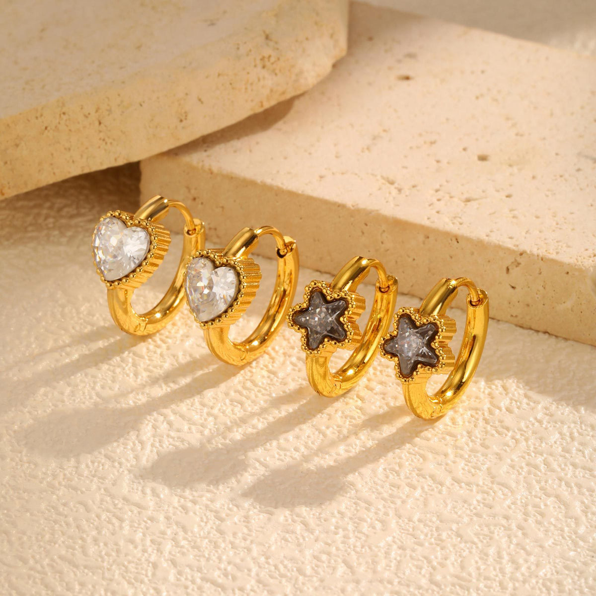 Stainless Steel Zircon Heart Earrings