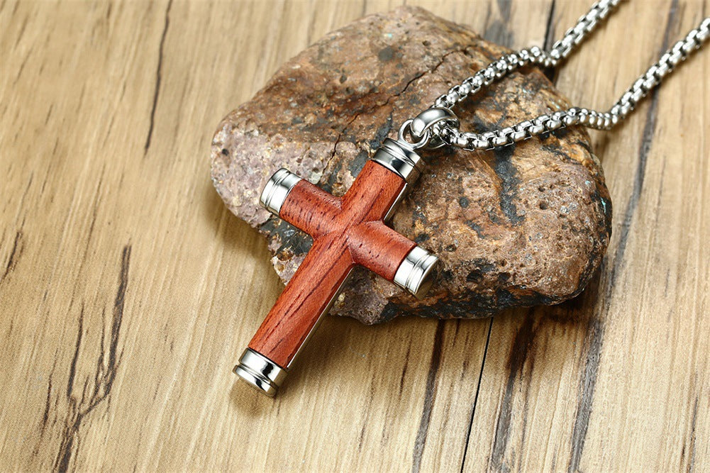 Pendant Titanium Steel Pear Wood Cross Pendant Men's Jewelry