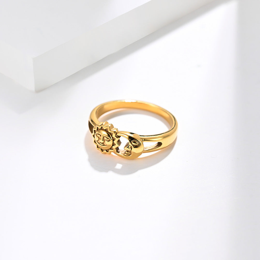 Smile Face Sun Moon Wedding Proposal Engagement Memorial Ring