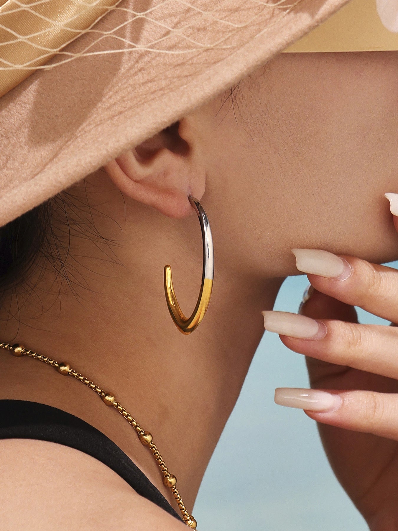 Planderful Minimalist C Shaped Earrings 18K Gold For Women