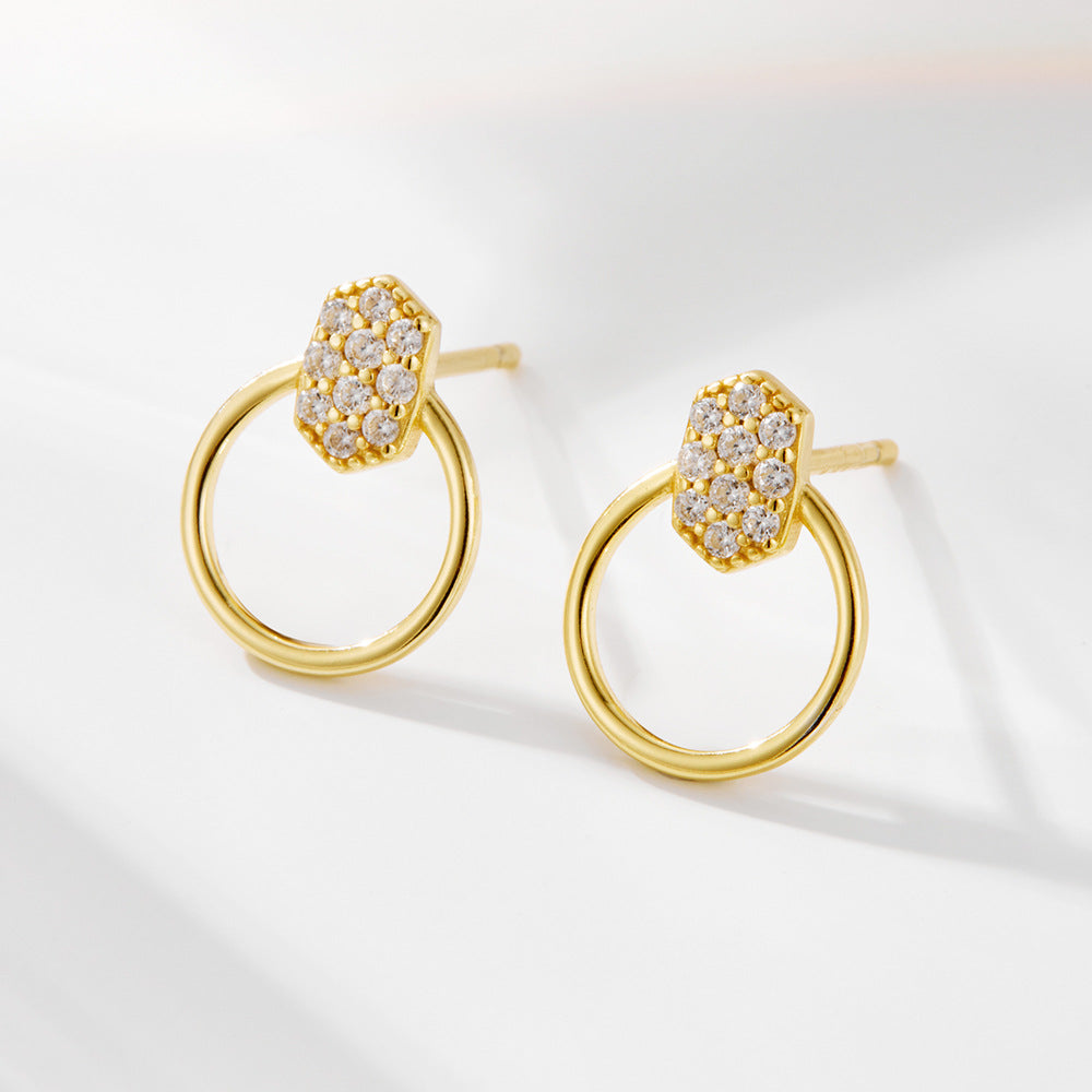 Geometric Circle Inlaid Zircon Earrings S925 Sterling Silver Earrings Senior Sense