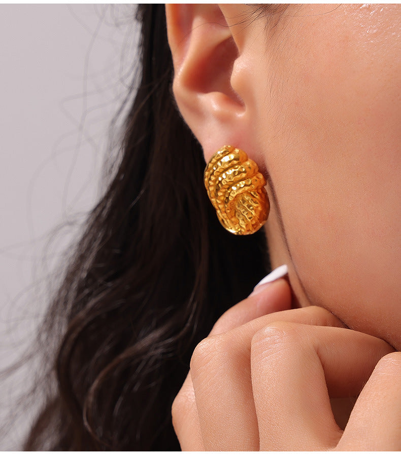 Geometric Irregular Texture Design Gold-Plated Stud Earrings