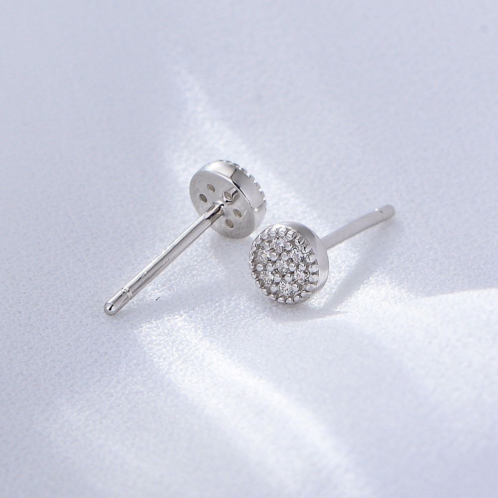 S925 Sterling Silver Cute Mini Zircon Stud Earrings Korean Version Round Full Zircon