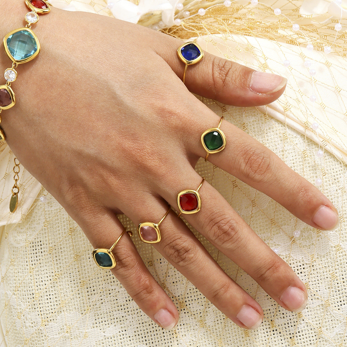 Planderful Square Czech Glass Ring For Women Everyday Wear