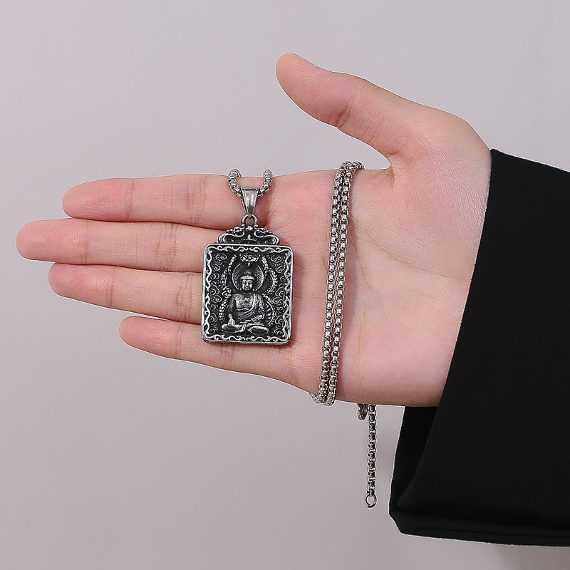 Steel Necklace - Vintage Buddha Zodiac Pendant