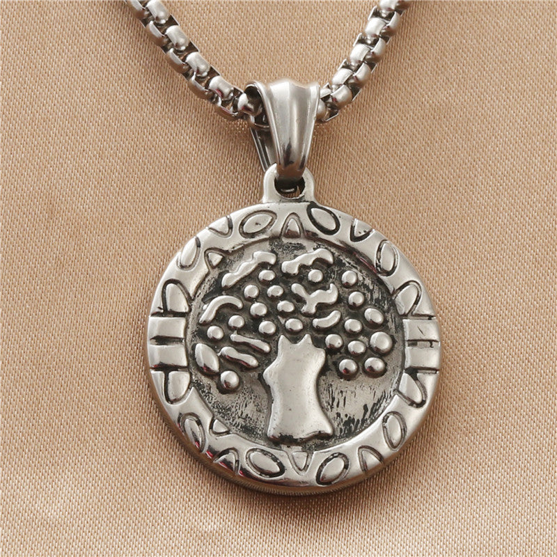 Titanium Steel Tree of Life Punk Necklace for Men - Retro Trendy Stainless Steel Pendant