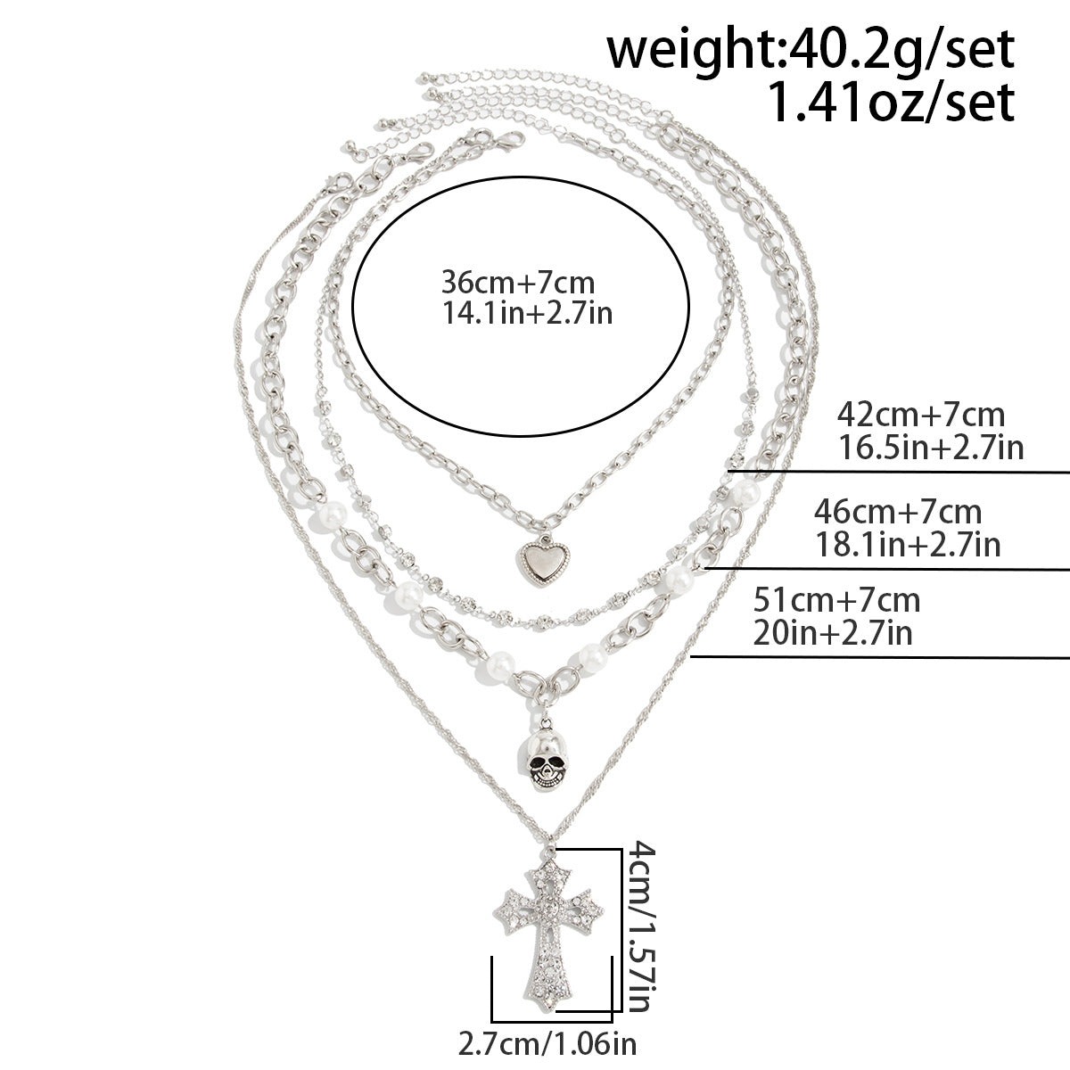 Crystal-Style Cross & Pearl Layered Necklace