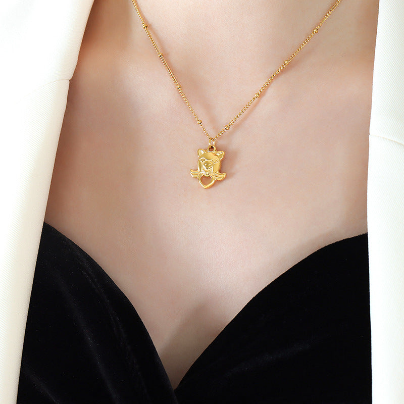Golden Piglet Love Pendant Necklace - Unique Titanium Jewelry for Women