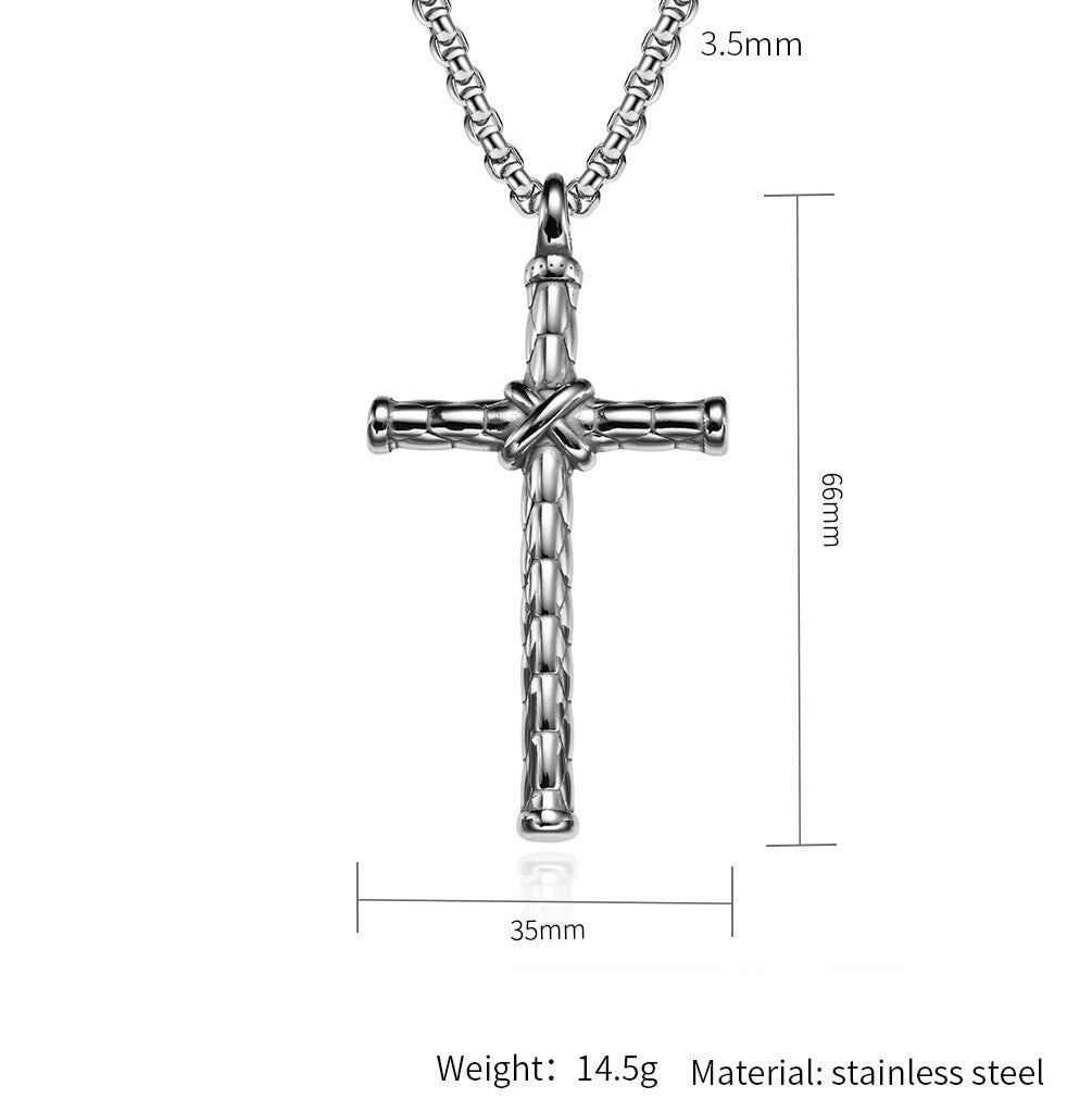 Planderful Men Cross Necklace Rope Knot Titanium Steel Pendant Jewelry Timeless Retro Style For Men