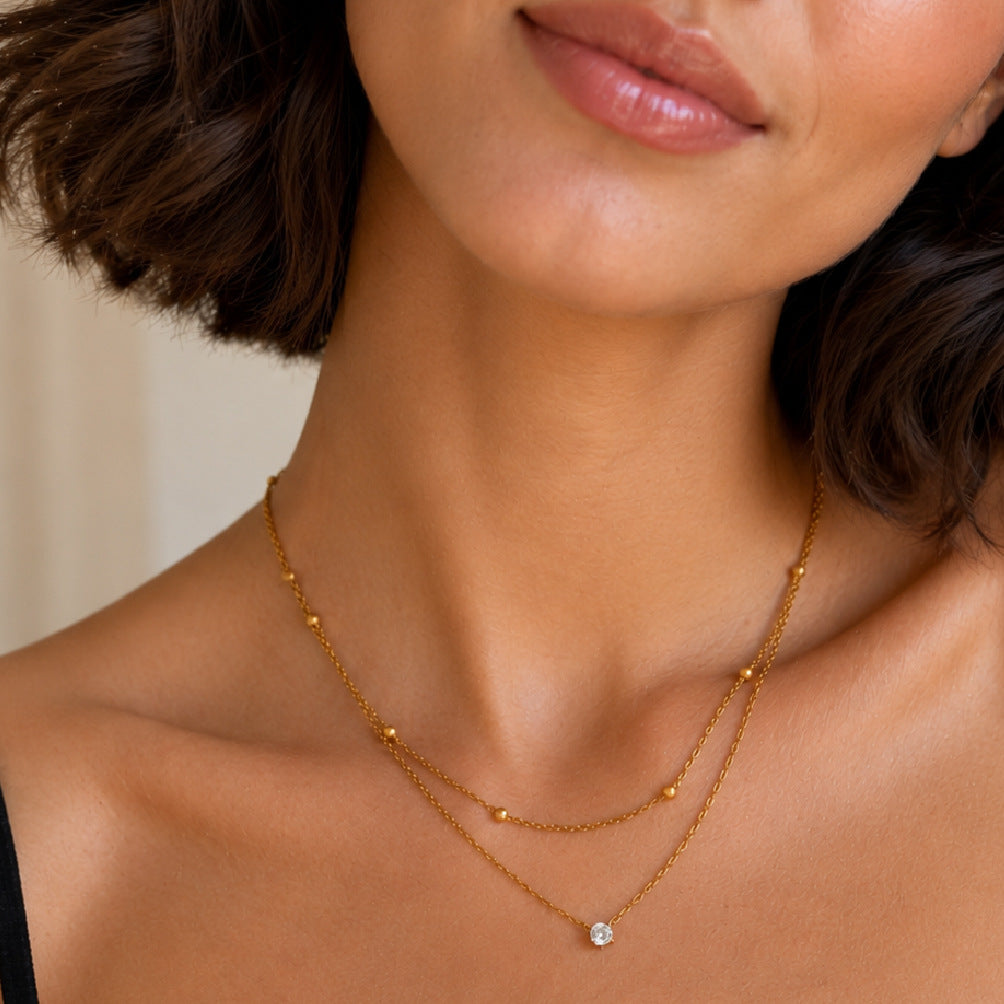 Round Bead Double-Layer Stainless Steel Necklace