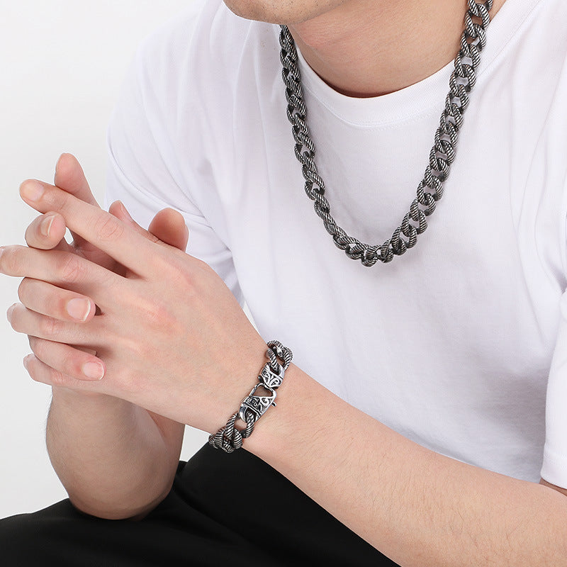 European Fashion Buckle Bracelet Cuban Chain Set For Men