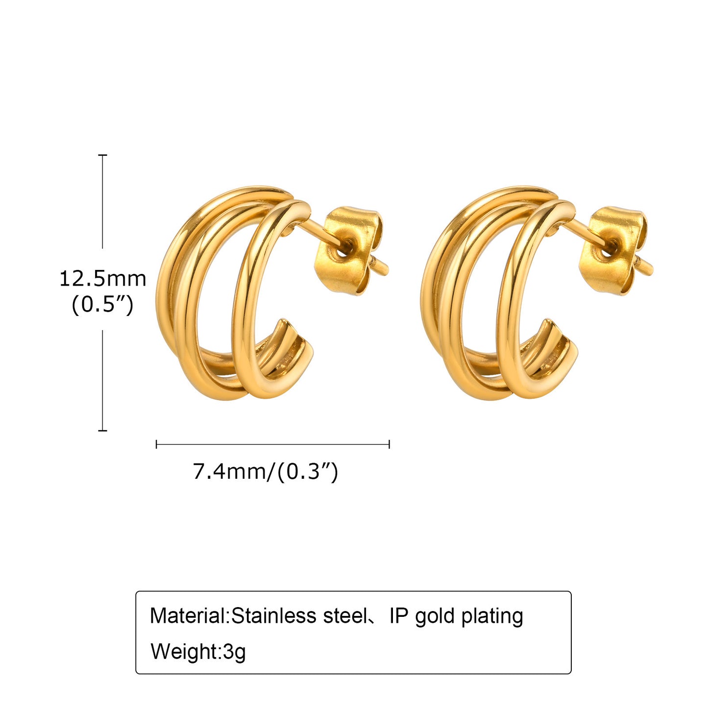 New Ins Wind Ladies Stainless Steel 18k Gold Double Ring Earrings