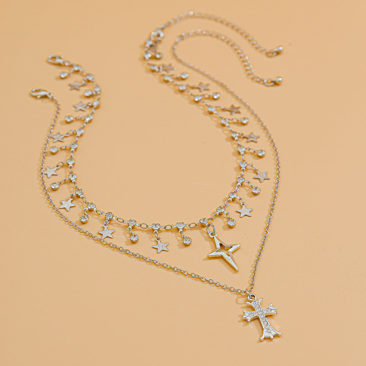 Gothic Cross & Star Rhinestone-Style Choker