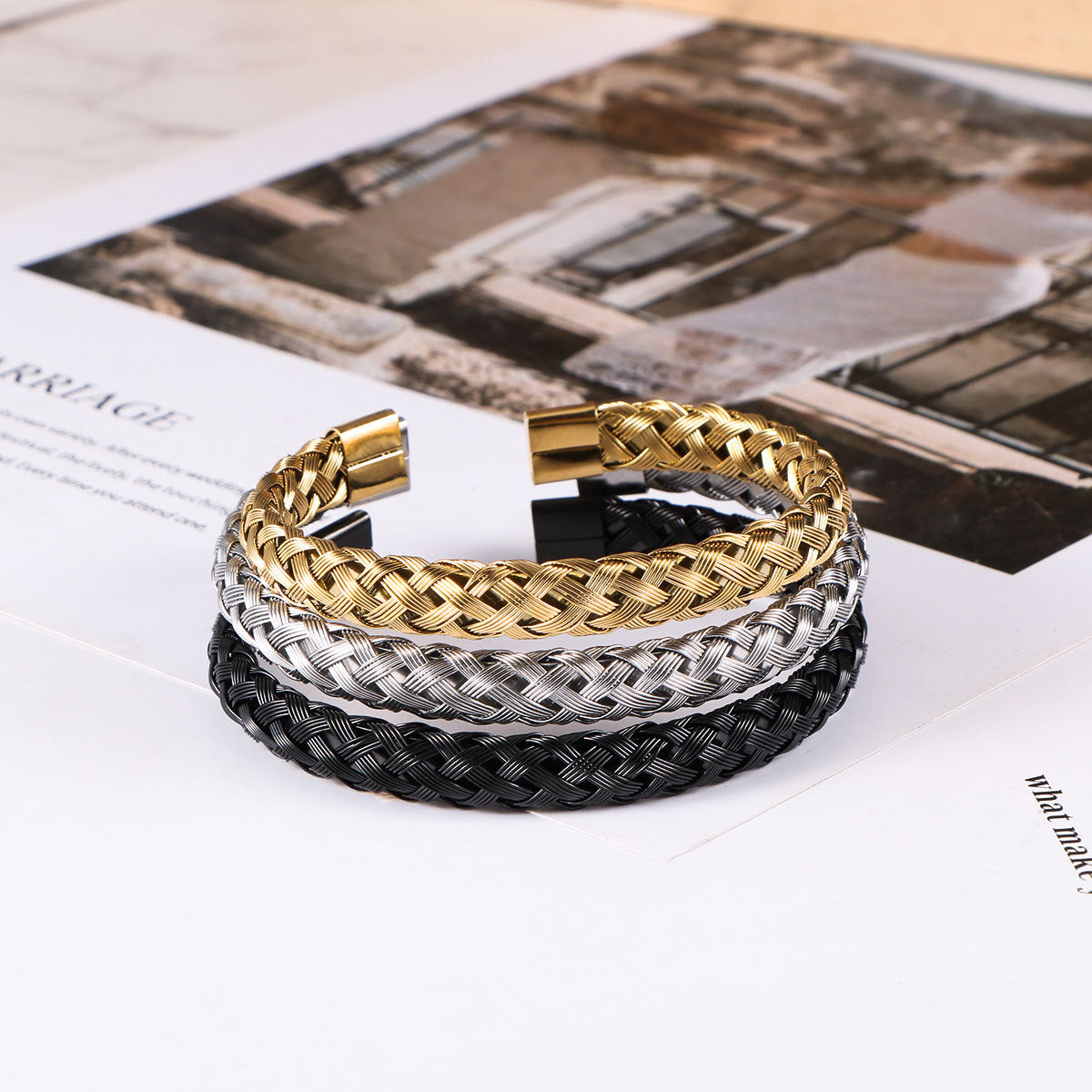 Stainless Steel Bracelet – Braided Steel Wire Open Bracelet – Unisex