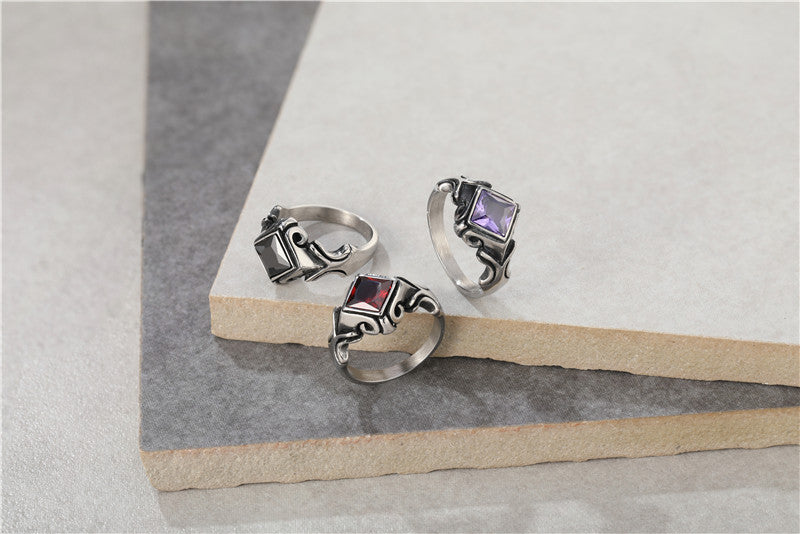 Planderful Zircon Ring For Men Unisex Titanium Steel Retro European American Style Prismatic Sparkle