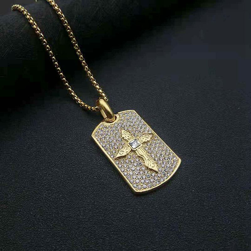 Rhinestone Necklace – Statement Hip-Hop Cross Pendant In Gold-Plated Stainless Steel