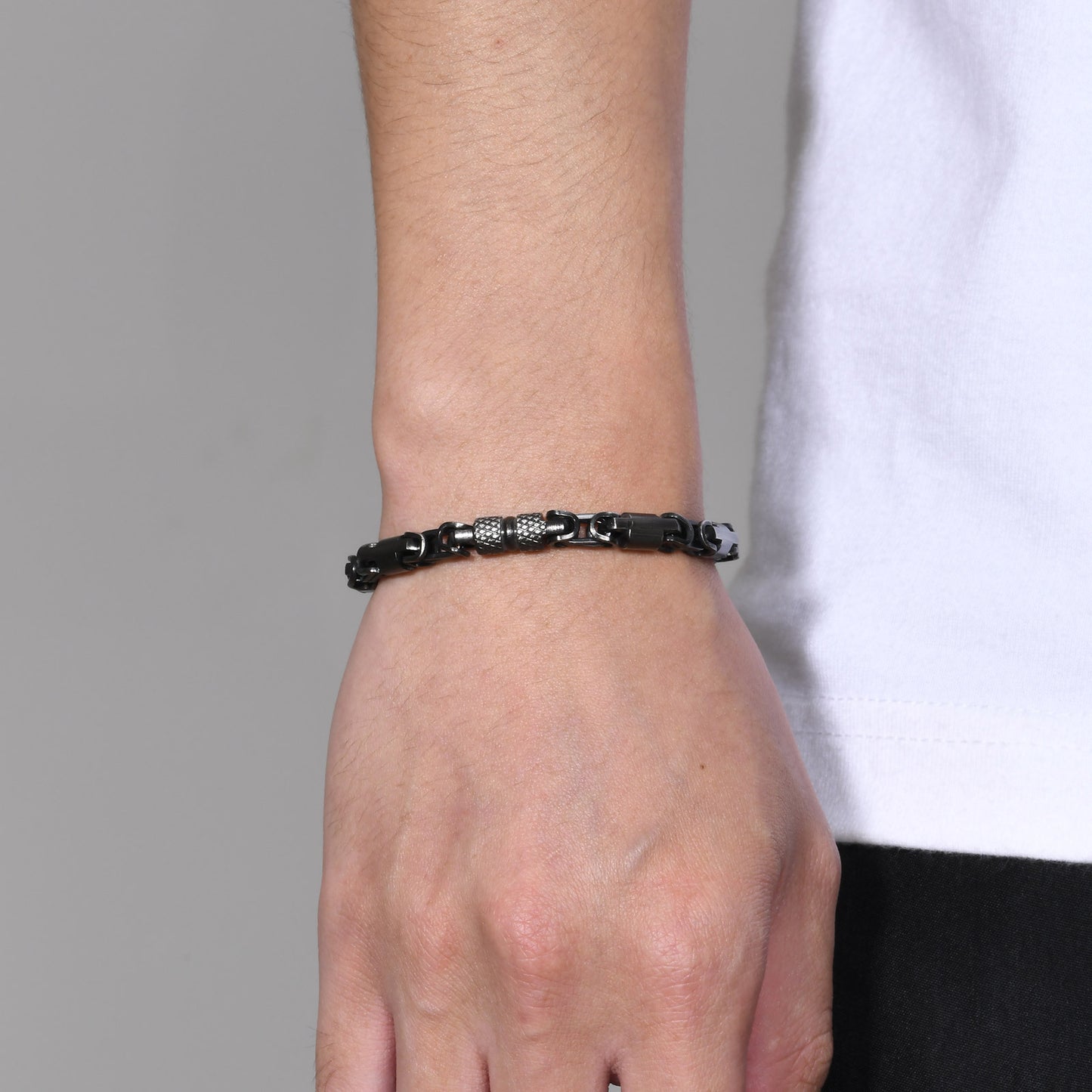 Stainless Steel Byzantine Handmade Chain Bracelet Men's Electric Black