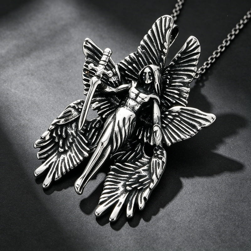 Punk Subculture Mourning Bones Angel Pendant Judgment Angel Stainless Steel Men's Pendant Necklace