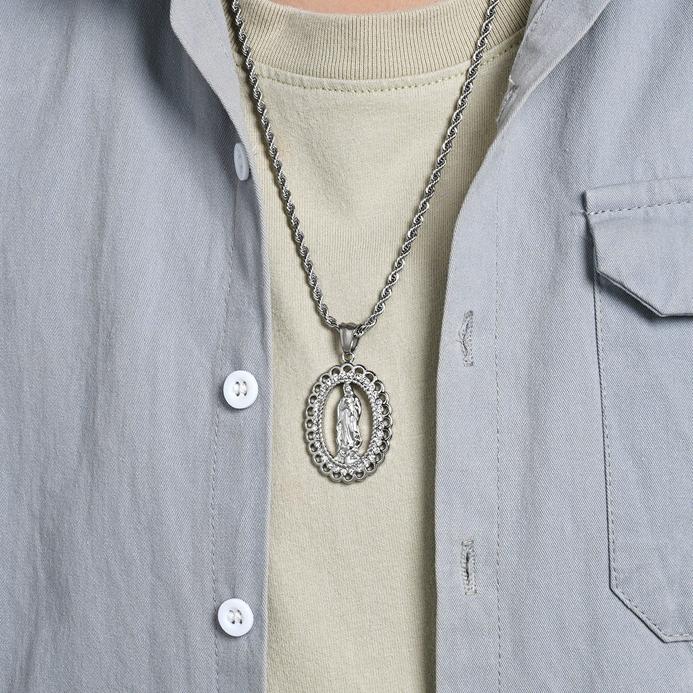 Stainless Steel Zircon Gold-Plated Virgin Mary Necklace
