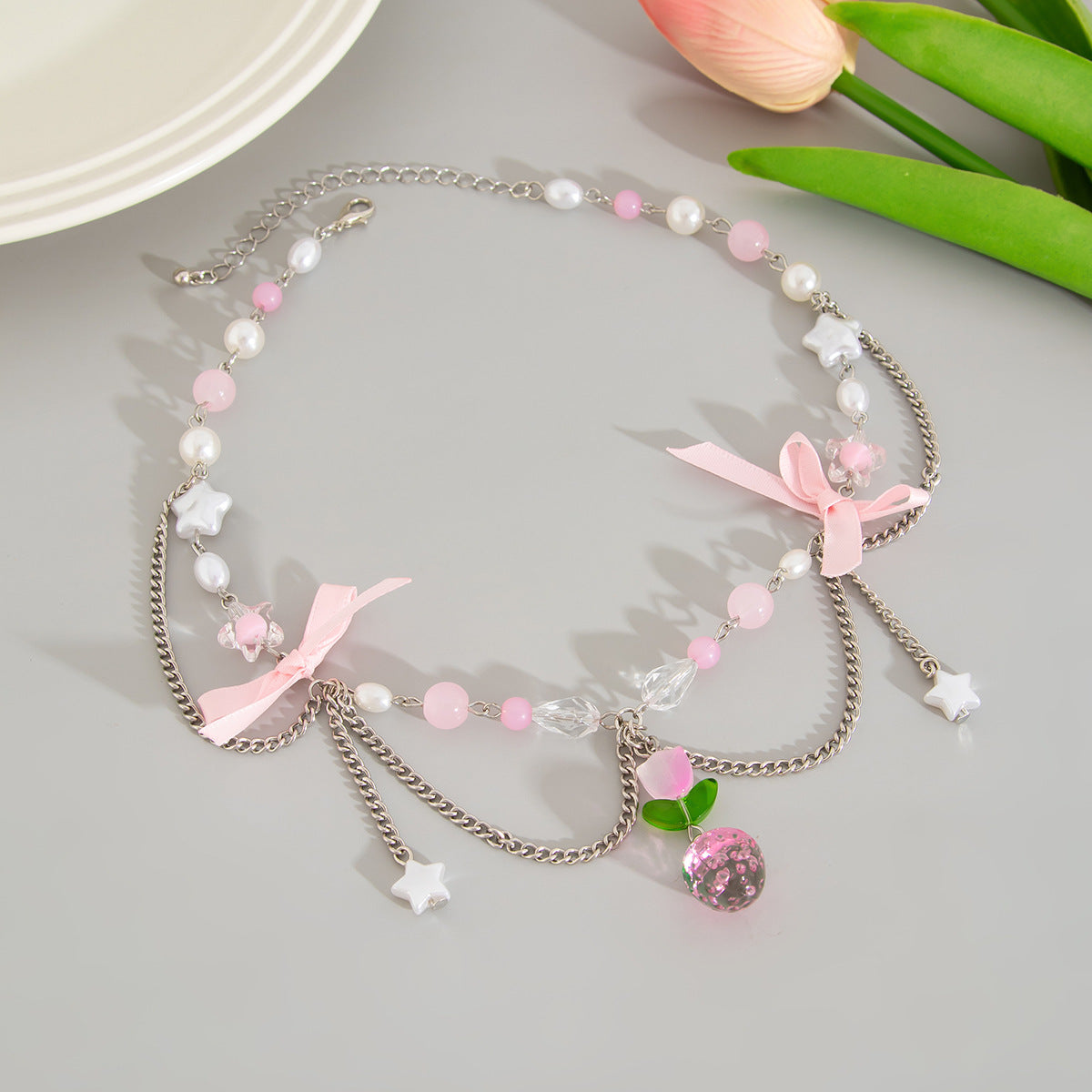 Strawberry Pearl Tassel Necklace Collection
