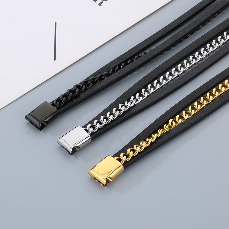 Planderful Mens Microfiber Leather Bracelet Magnetic Buckle