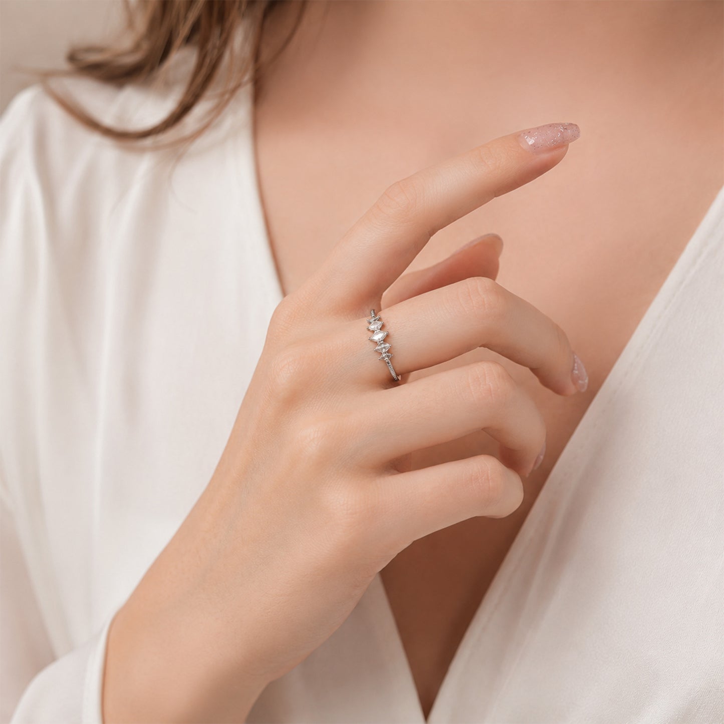 Planderful Everyday Genie Zircon Open Ring Stainless Steel Adjustable For Women And Unisex