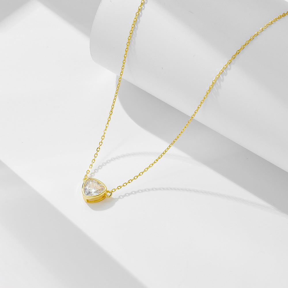 S925 Sterling Silver Geometric Triangular Zircon Pendant Necklace Single Clavicle Chain