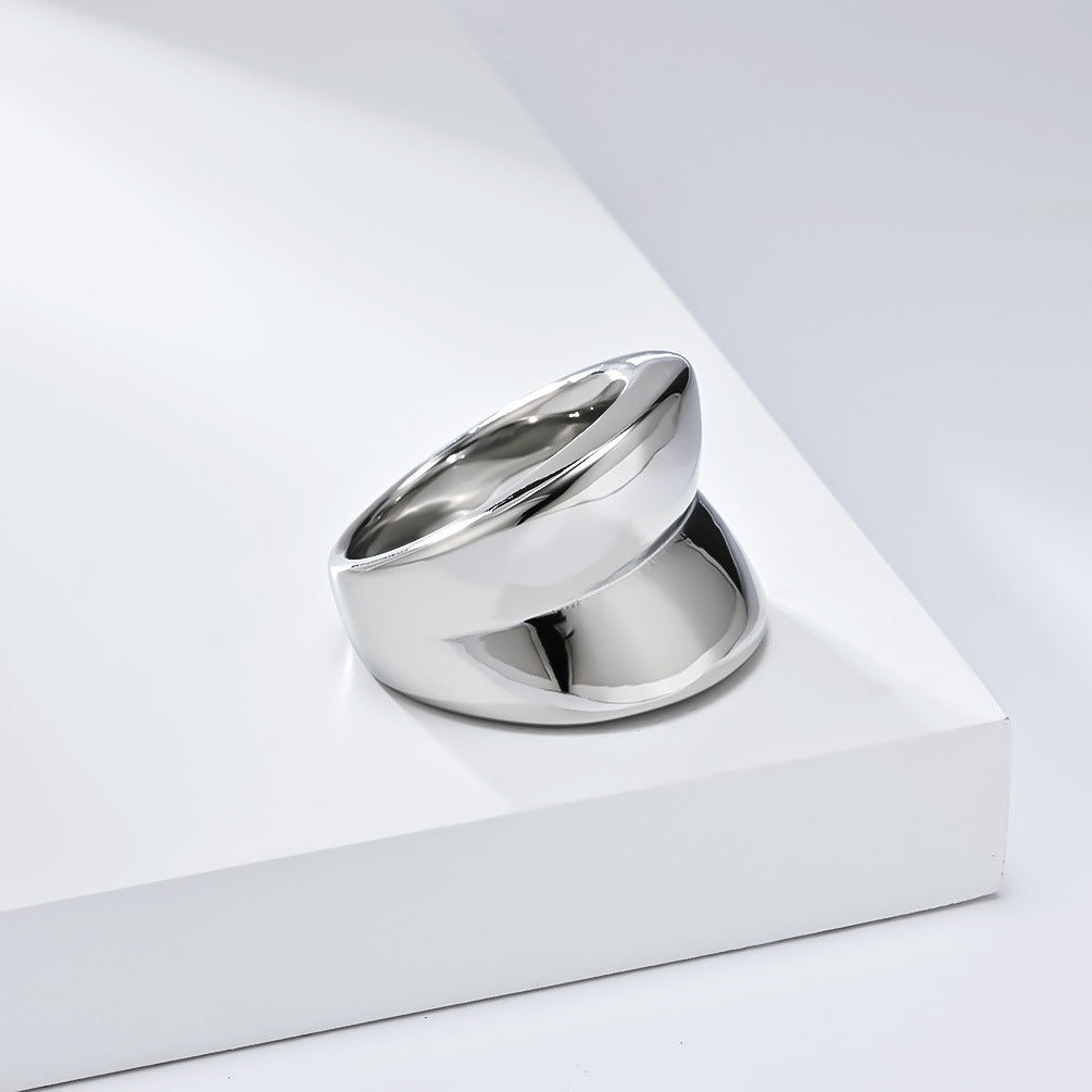 Planderful Statement Ring For Women Exaggerated Wide Band Steel Jewelry With Light Luxury