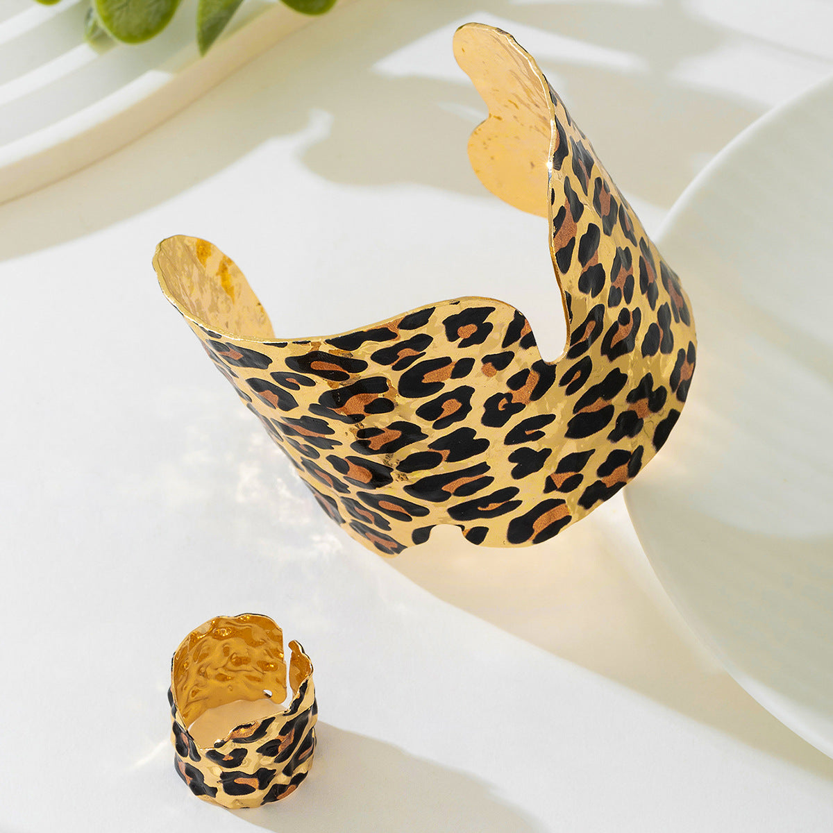 Planderful Vienna Verve Leopard Print Bracelet Ring Set