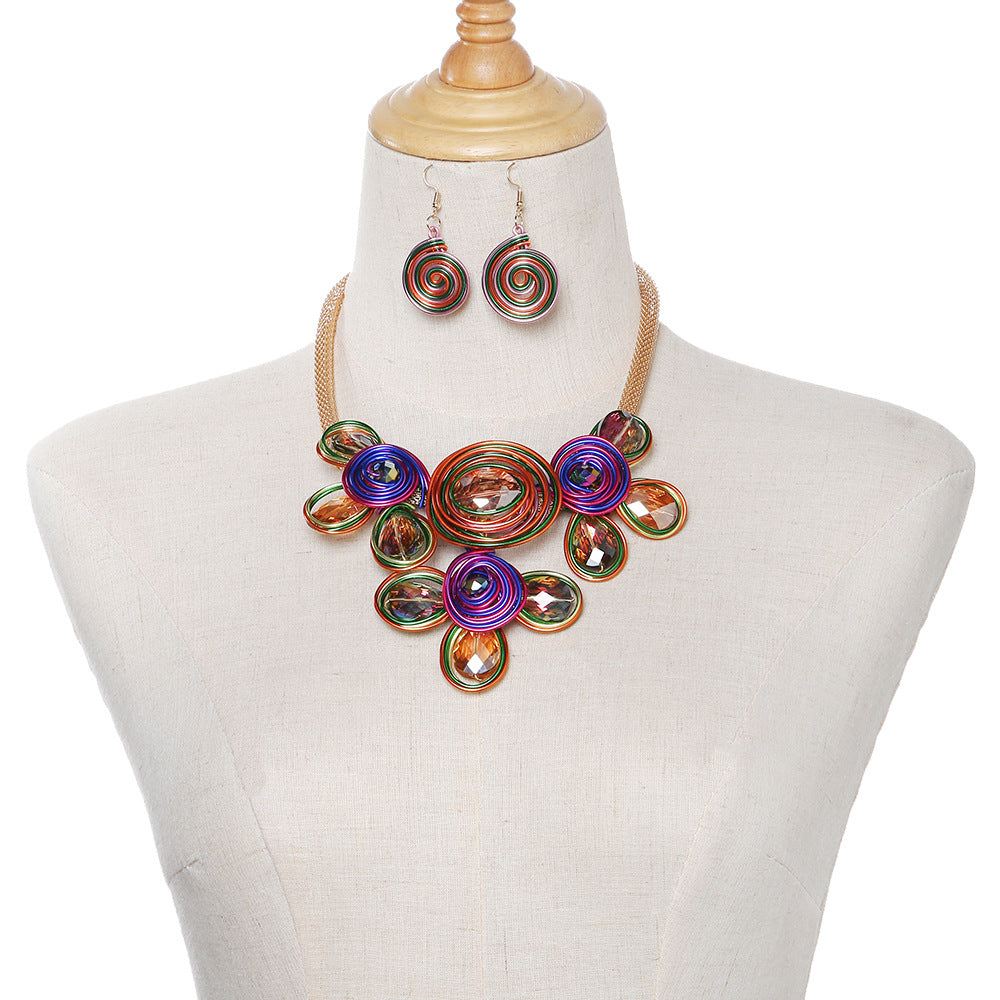 Exquisite Handcrafted Aluminum and Glass Necklace Set