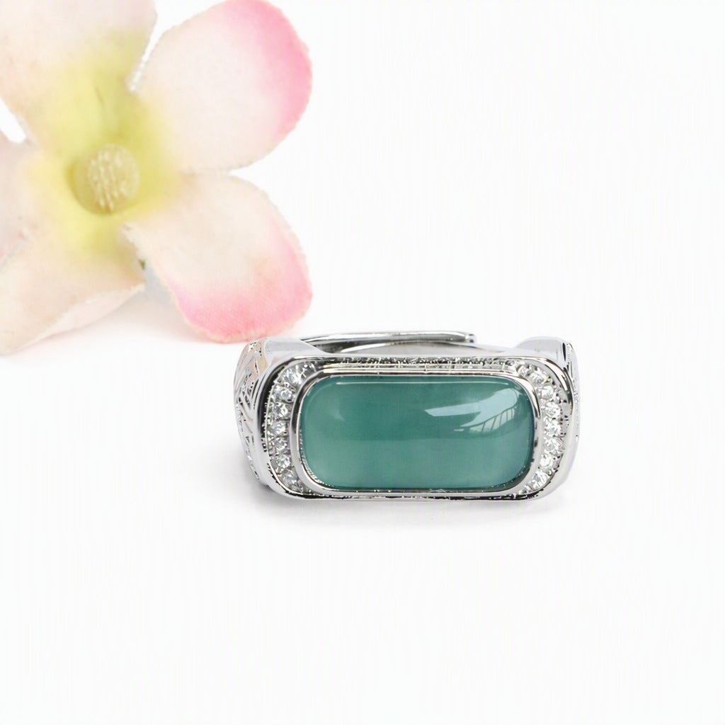 Blue Water Jadeite Saddle Ring