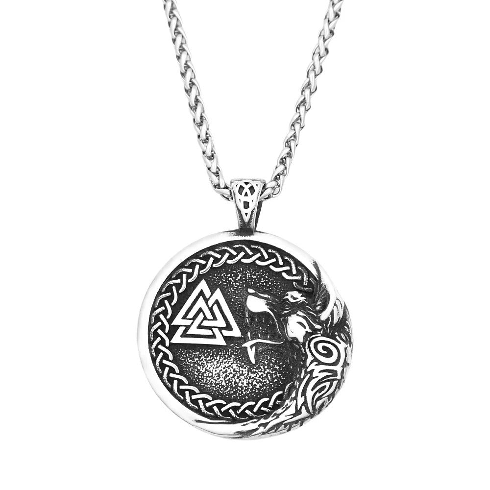 Vintage Viking Wolf Stainless Steel Men's Pendant Necklace