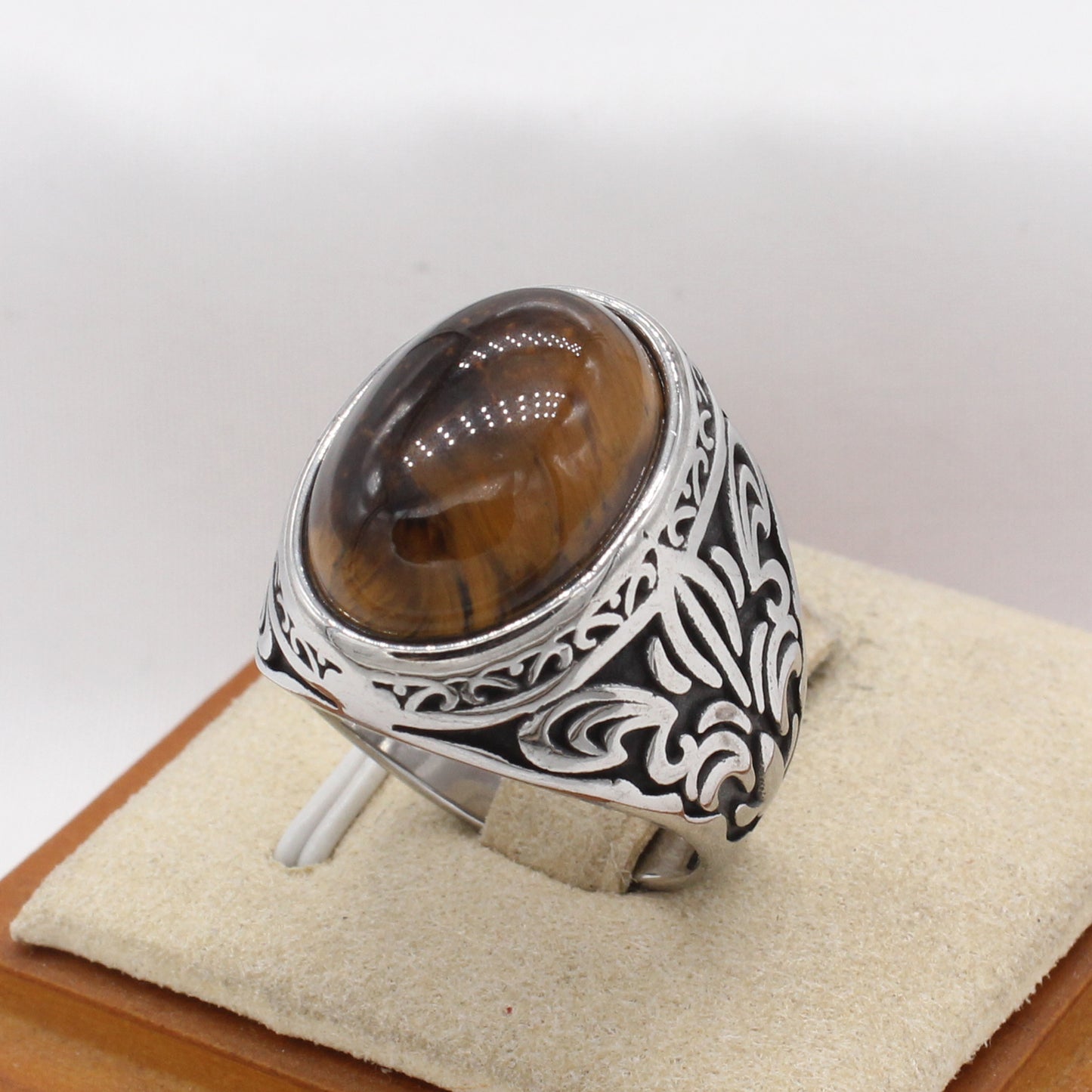 Planderful Jewelry Mens Steel Ring With Retro Stone European American Style Timeless Accessory