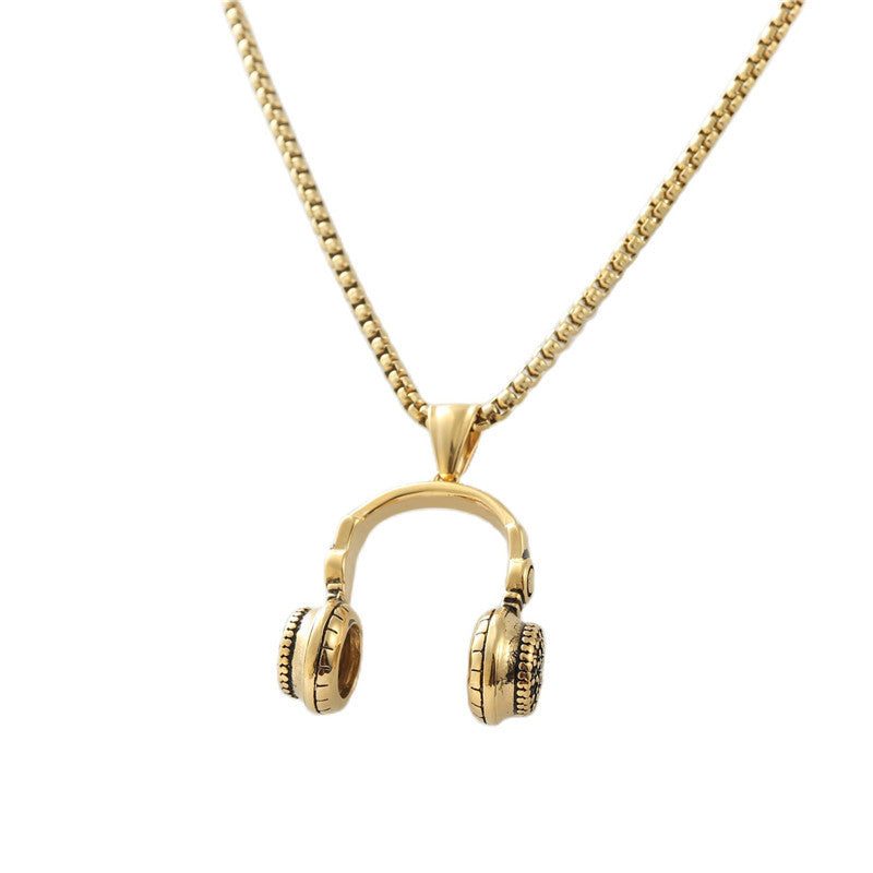 Trendy Titanium Steel Earphone Pendant Necklace for Men and Women - Retro Rock Design