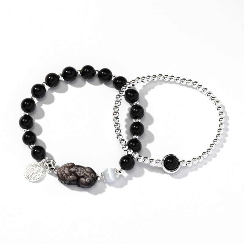 Unique and Personalized Sterling Silver Obsidian Bracelet for Girlfriends by Planderful Collection