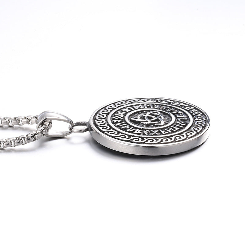 Steel Necklace – Elegant Nordic Viking Odin Celtic Round Mens Pendant For Everyday Wear